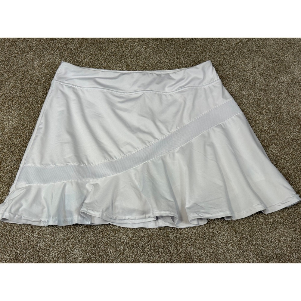 CooRun Womens White Athletic Tennis Skort Mesh Ruffle Hem L Preppy Athleisure